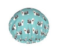 Cuffia da doccia impermeabile con elastico, cuffia da doccia riutilizzabile a doppio strato per donna,Razza di cane Terrier tibetano blu in piedi