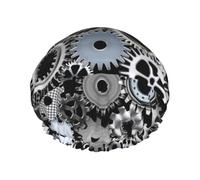 Cuffia da doccia impermeabile con elastico, cuffia da doccia riutilizzabile a doppio strato per donna,Tecnologia di rendering di ingranaggi metallici Arte digitale
