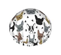 Cuffia da doccia impermeabile con elastico, cuffia da doccia riutilizzabile a doppio strato per donna,Bulldog francese carino, razza di cane bulldog francese