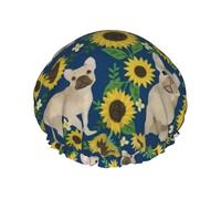 Cuffia da doccia impermeabile con elastico, cuffia da doccia riutilizzabile a doppio strato per donna,Girasoli Bulldog francese
