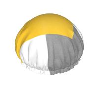 Cuffia da doccia impermeabile con elastico, cuffia da doccia riutilizzabile a doppio strato per donna,Blocco geometrico giallo grigio bianco