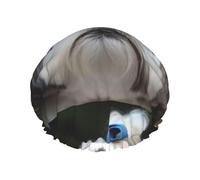 Cuffia da doccia impermeabile con elastico, cuffia da doccia riutilizzabile a doppio strato per donna,Cane Shih Tzu