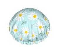 Cuffia da doccia impermeabile con elastico, cuffia da doccia riutilizzabile a doppio strato per donna,Delicata margherita floreale blu e bianca