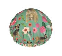 Cuffia da doccia impermeabile con elastico, cuffia da doccia riutilizzabile a doppio strato per donna,Razza di cane Border Terrier Florals