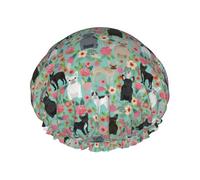 Cuffia da doccia impermeabile con elastico, cuffia da doccia riutilizzabile a doppio strato per donna,Frenchie Florals, simpatici bulldog francesi, il miglior animale domestico