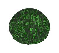 Cuffia da doccia impermeabile con elastico, cuffia da doccia riutilizzabile a doppio strato per donna,Codice del computer decimale verde del programmatore