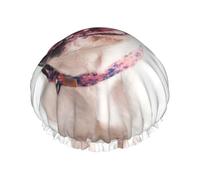 Cuffia da doccia impermeabile con elastico, cuffia da doccia riutilizzabile a doppio strato per donna,Bulldog francese felice e curioso