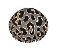 Cuffia da doccia impermeabile con elastico, cuffia da doccia riutilizzabile a doppio strato per donna,Design con motivo leopardato senza cuciture in oro di lusso