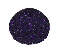 Cuffia da doccia impermeabile con elastico, cuffia da doccia riutilizzabile a doppio strato per donna,Glitter viola ametista scuro