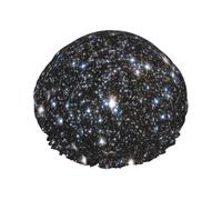 Cuffia da doccia impermeabile con elastico, cuffia da doccia riutilizzabile a doppio strato per donna,Glitter Galaxy stampato, non glitter vero