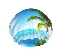 Cuffia da doccia impermeabile con elastico, cuffia da doccia riutilizzabile a doppio strato per donna,Progettazione della spiaggia dei Caraibi delle Maldive