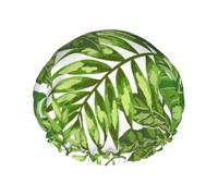 Cuffia da doccia impermeabile con elastico, cuffia da doccia riutilizzabile a doppio strato per donna,Foglie tropicali Fogliame esotico di palma Giungla Moda Pianta Natura Verde