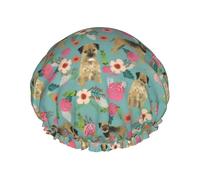Cuffia da doccia impermeabile con elastico, cuffia da doccia riutilizzabile a doppio strato per donna,Razza di cane Border Terrier Florals