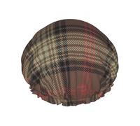 Cuffia da doccia impermeabile con elastico, cuffia da doccia riutilizzabile a doppio strato per donna,Tartan invecchiato Ross Hunting