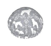 Cuffia da doccia impermeabile con elastico, cuffia da doccia riutilizzabile a doppio strato per donna,Razza di cane Cocker Spaniel Florals Grey