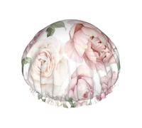 Cuffia da doccia impermeabile con elastico, cuffia da doccia riutilizzabile a doppio strato per donna,Fiori rosa della stagione primaverile