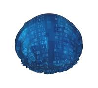 Cuffia da doccia impermeabile con elastico, cuffia da doccia riutilizzabile a doppio strato per donna,Programmatore Codice Binario Blu