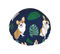 Cuffia da doccia impermeabile con elastico, cuffia da doccia riutilizzabile a doppio strato per donna,Corgi, razza di cane tropicale, animale domestico, Corgi blu navy