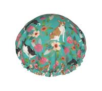 Cuffia da doccia impermeabile con elastico, cuffia da doccia riutilizzabile a doppio strato per donna,Fiori di razza Basenji Floral Dog