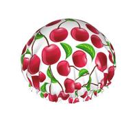 Cuffia da doccia impermeabile con elastico, cuffia da doccia riutilizzabile a doppio strato per donna,Ciliegie rosse stampate