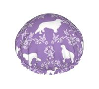 Cuffia da doccia impermeabile con elastico, cuffia da doccia riutilizzabile a doppio strato per donna,Cavalier King Charles Spaniel Silhouette Cane Razza Floreale Viola
