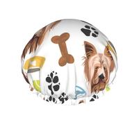 Cuffia da doccia impermeabile con elastico, cuffia da doccia riutilizzabile a doppio strato per donna,Yorkshire Terrier cane sorridente