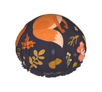 Cuffia da doccia impermeabile con elastico, cuffia da doccia riutilizzabile a doppio strato per donna,Volpe carina autunnale