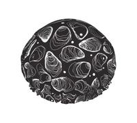 Cuffia da doccia impermeabile con elastico, cuffia da doccia riutilizzabile a doppio strato per donna,Grande ostrica con perla disegnata a mano, linea naturale, ostrica