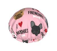 Cuffia da doccia impermeabile con elastico, cuffia da doccia riutilizzabile a doppio strato per donna,Tessuto "Amo i Bulldog Francesi"