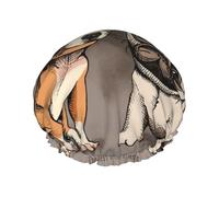 Cuffia da doccia impermeabile con elastico, cuffia da doccia riutilizzabile a doppio strato per donna,Chihuahua Bulldog Carlino Carino Cane Animale Domestico Amici Cucciolo Beige