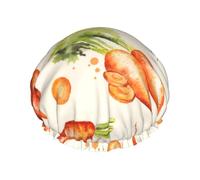 Cuffia da doccia impermeabile con elastico, cuffia da doccia riutilizzabile a doppio strato per donna,Carote disegnate a mano ad acquerello