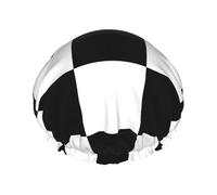 Cuffia da doccia impermeabile con elastico, cuffia da doccia riutilizzabile a doppio strato per donna,Nero Bianco Razza Scacchiera