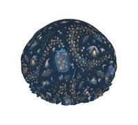 Cuffia da doccia impermeabile con elastico, cuffia da doccia riutilizzabile a doppio strato per donna,Catturare le lucciole