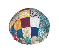 Cuffia da doccia impermeabile con elastico, cuffia da doccia riutilizzabile a doppio strato per donna,Piastrelle messicane Talavera Hippie Indiane