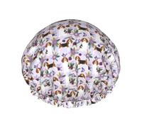 Cuffia da doccia impermeabile con elastico, cuffia da doccia riutilizzabile a doppio strato per donna,Beagle Pet C Cane Razza Coordinata Floreale