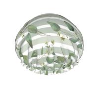 Cuffia da doccia impermeabile con elastico, cuffia da doccia riutilizzabile a doppio strato per donna,Dollaro d'argento verde eucalipto