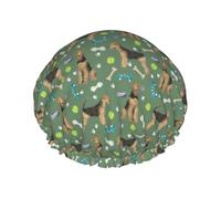 Cuffia da doccia impermeabile con elastico, cuffia da doccia riutilizzabile a doppio strato per donna,Razza di cane Airedale Terrier Toysverde