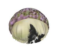 Cuffia da doccia impermeabile con elastico, cuffia da doccia riutilizzabile a doppio strato per donna,Border Collie Lawn Border Collie Nero Animali domestici