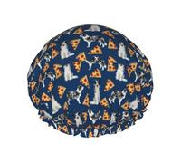 Cuffia da doccia impermeabile con elastico, cuffia da doccia riutilizzabile a doppio strato per donna,Blue Merle Pizza Carino Border Collie Cani Carini Migliori