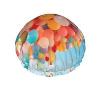 Cuffia da doccia impermeabile con palloncino nel cielo, cuffia elastica e riutilizzabile, perfetta per il bagno, la cura del viso, nera