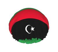 Cuffia da doccia impermeabile con stampa della bandiera della Libia, per capelli lunghi, lavabile, fascia elastica da bagno
