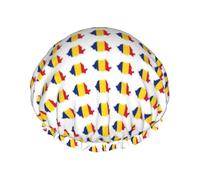 Cuffia da doccia impermeabile con stampa della mappa della Romania, per capelli lunghi, lavabile, fascia elastica per capelli da bagno