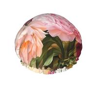 Cuffia da doccia impermeabile riutilizzabile a doppio strato con fiore di peonia con cordino elastico per la pulizia della casa per la cura del viso