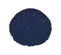 Cuffia da doccia impermeabile riutilizzabile blu navy con stampa cielo e stelle, cuffia da bagno elastica a doppio strato, grande cuffia da doccia per capelli lunghi da donna