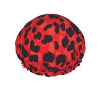 Cuffia da doccia impermeabile riutilizzabile con motivo leopardato rosso,Cuffia da bagno elastica a doppio strato,Grande cuffia da doccia per capelli lunghi da donna