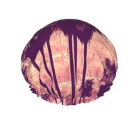 Cuffia da doccia impermeabile riutilizzabile con palme di Los Angeles - Copertura elastica per capelli per bagno, spa, viaggi e uso quotidiano