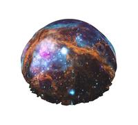 Cuffia da doccia impermeabile riutilizzabile con stampa dello spazio dell'universo, cuffia da bagno elastica a doppio strato, grande cuffia da doccia per capelli lunghi da donna
