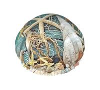 Cuffia da doccia impermeabile, riutilizzabile, con stampa di stelle marine, conchiglie, spiaggia, cuffia da bagno elastica a doppio strato, grande cuffia da doccia per capelli lunghi da donna