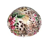 Cuffia da doccia impermeabile riutilizzabile con stampa leopardata tigre leopardata rosa, cuffia da bagno elastica a doppio strato, grande cuffia da doccia per capelli lunghi da donna
