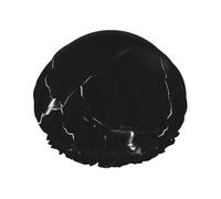 Cuffia da doccia in marmo nero, per donne e uomini, regolabile, riutilizzabile, a doppio strato, impermeabile, fodera in EVA, fascia elastica per capelli per tutte le lunghezze di capelli